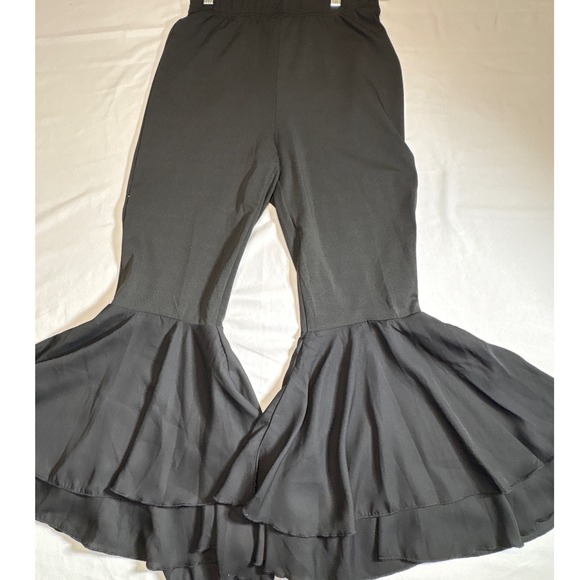 Unbranded Pants - Black High Waisted Ruffle Bell Bottom Flare Pants Tiered Dramatic Leg Trousers